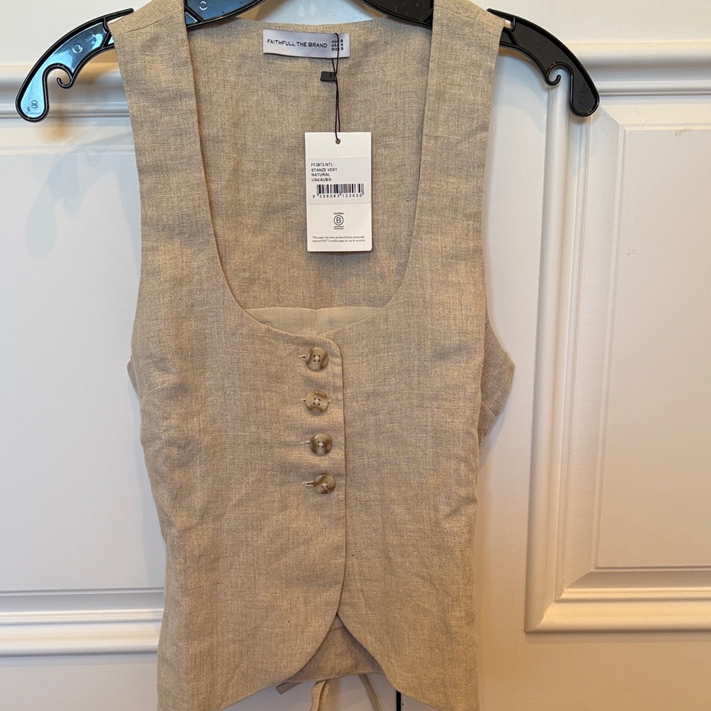 Faithfull the Brand Beige Linen Button-Front Vest